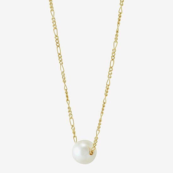 Womens White Cultured Freshwater Pearl 14K Gold Over Silver Heart 17 Inch Pendant Necklace