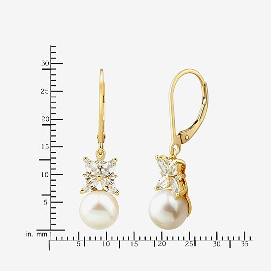 Womens White Cultured Freshwater Pearl 14K Gold Over Silver Drop Earrings