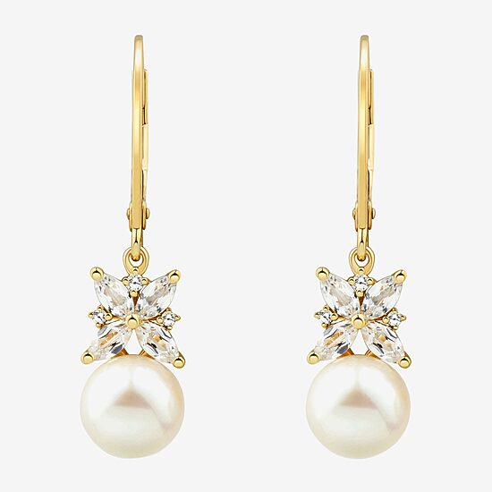 Womens White Cultured Freshwater Pearl 14K Gold Over Silver Drop Earrings