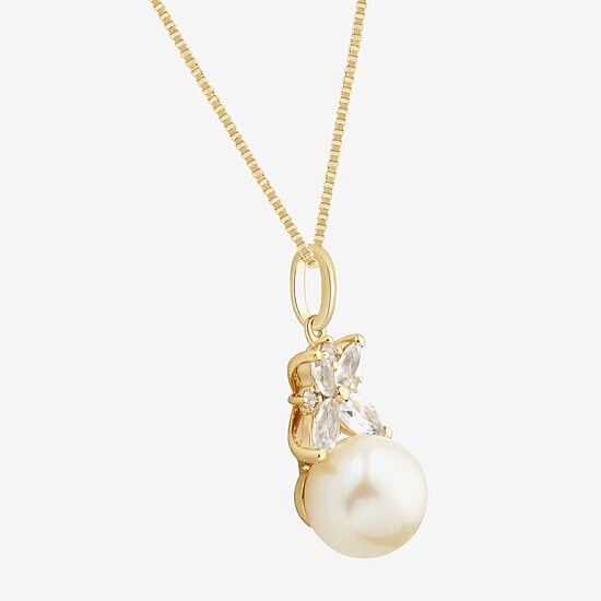 Womens White Cultured Freshwater Pearl 14K Gold Over Silver 18 Inch Pendant Necklace