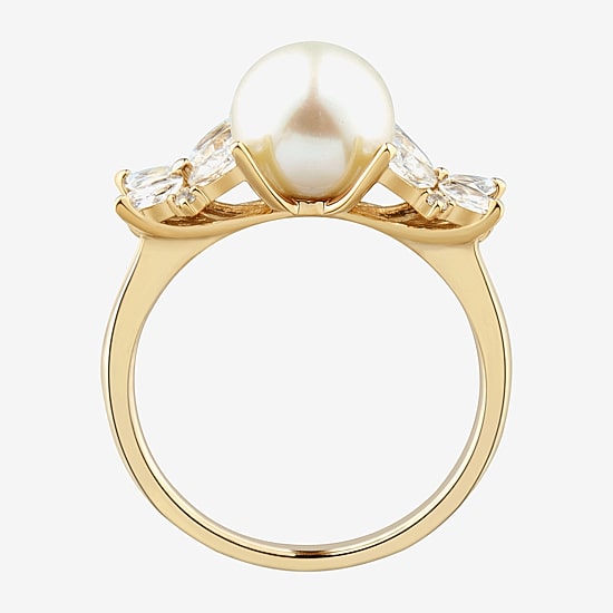 Womens 8-8.5MM Dyed White 14K Gold Over Silver Cocktail Ring