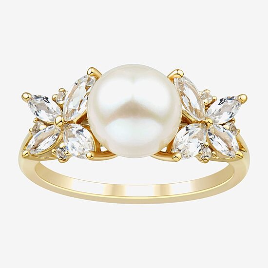 Womens 8-8.5MM Dyed White 14K Gold Over Silver Cocktail Ring
