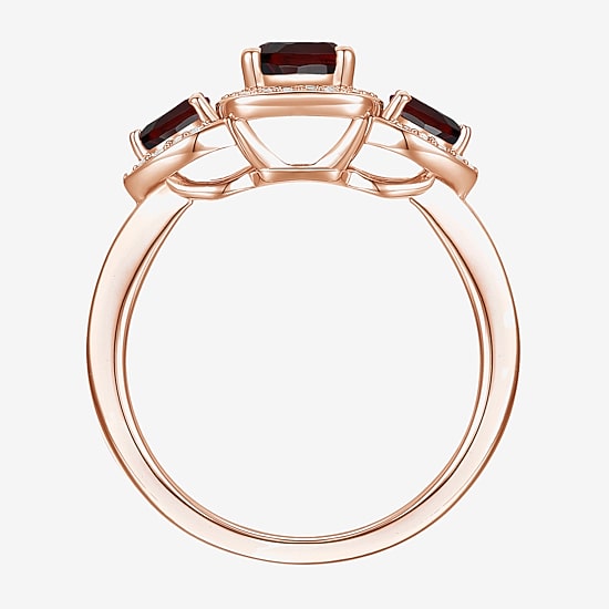 Womens Genuine Red Garnet 14K Gold Over Silver Oval Halo Side Stone Stackable Ring