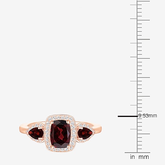 Womens Genuine Red Garnet 14K Gold Over Silver Oval Halo Side Stone Stackable Ring