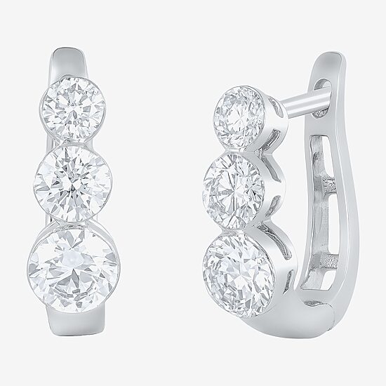 Floating Diamonds (F / Vs2) Womens 2 CT. T.W. Lab Grown White Diamond 14K Gold 16.1mm Hoop Earrings