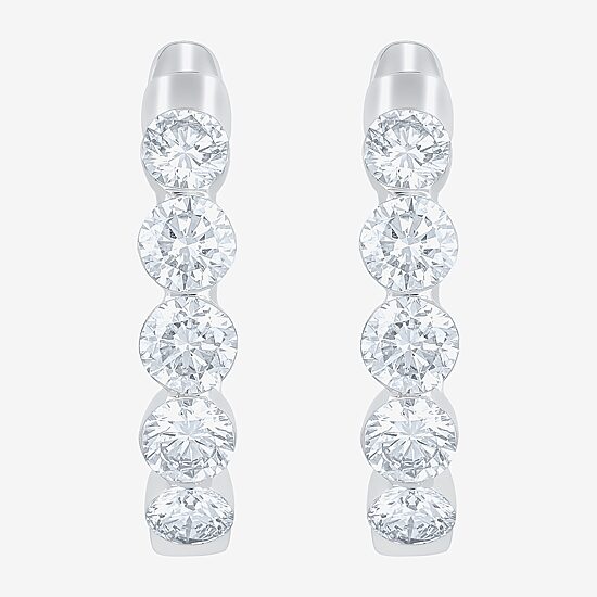 Floating Diamonds (F / Vs2) Womens 2 CT. T.W. Lab Grown White Diamond 14K Gold 19.8mm Hoop Earrings