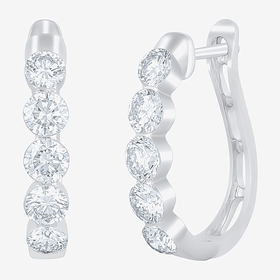 Floating Diamonds (F / Vs2) Womens 2 CT. T.W. Lab Grown White Diamond 14K Gold 19.8mm Hoop Earrings