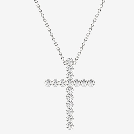 Floating Diamonds (F / Vs2) Womens 1 CT. T.W. Lab Grown White Diamond 14K Gold Cross 18 Inch Pendant Necklace