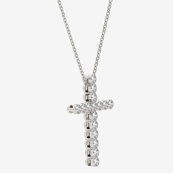 Floating Diamonds (F / Vs2) Womens 1 CT. T.W. Lab Grown White Diamond 14K Gold Cross 18 Inch Pendant Necklace