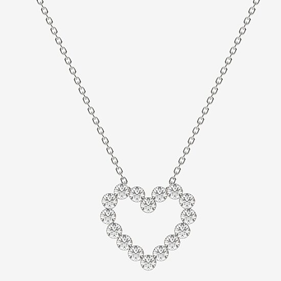Floating Diamonds (F / Vs2) Womens 1 CT. T.W. Lab Grown White Diamond 14K Gold Heart 18 Inch Pendant Necklace