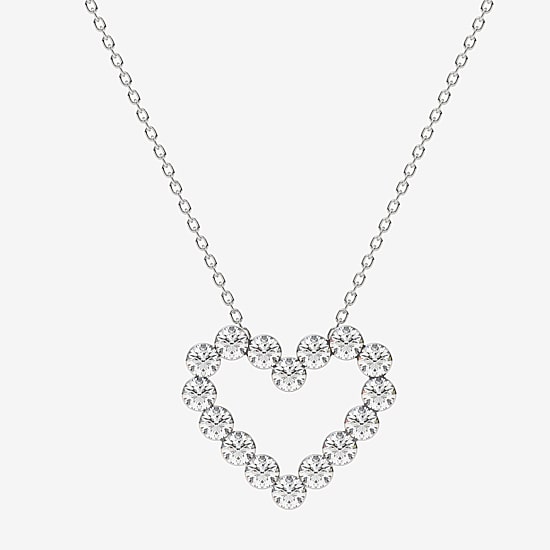 Floating Diamonds (F / Vs2) Womens 2 CT. T.W. Lab Grown White Diamond 14K Gold Heart 18 Inch Pendant Necklace