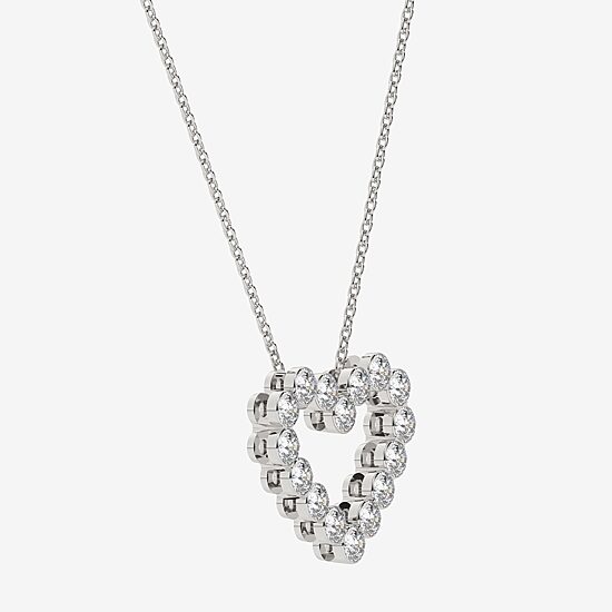 Floating Diamonds (F / Vs2) Womens 2 CT. T.W. Lab Grown White Diamond 14K Gold Heart 18 Inch Pendant Necklace