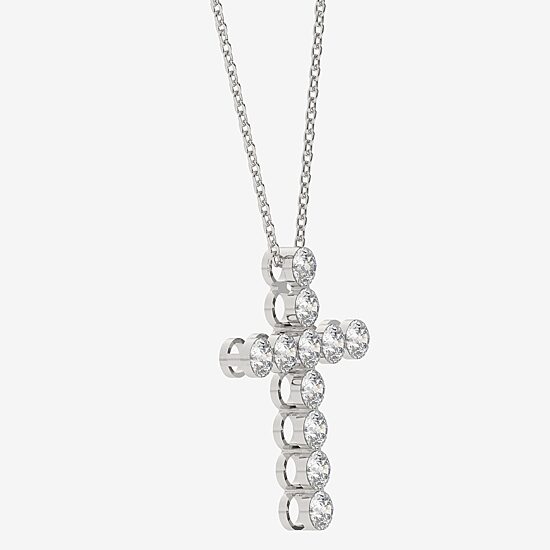 Floating Diamonds (F / Vs2) Womens 2 CT. T.W. Lab Grown White Diamond 14K Gold Cross 18 Inch Pendant Necklace