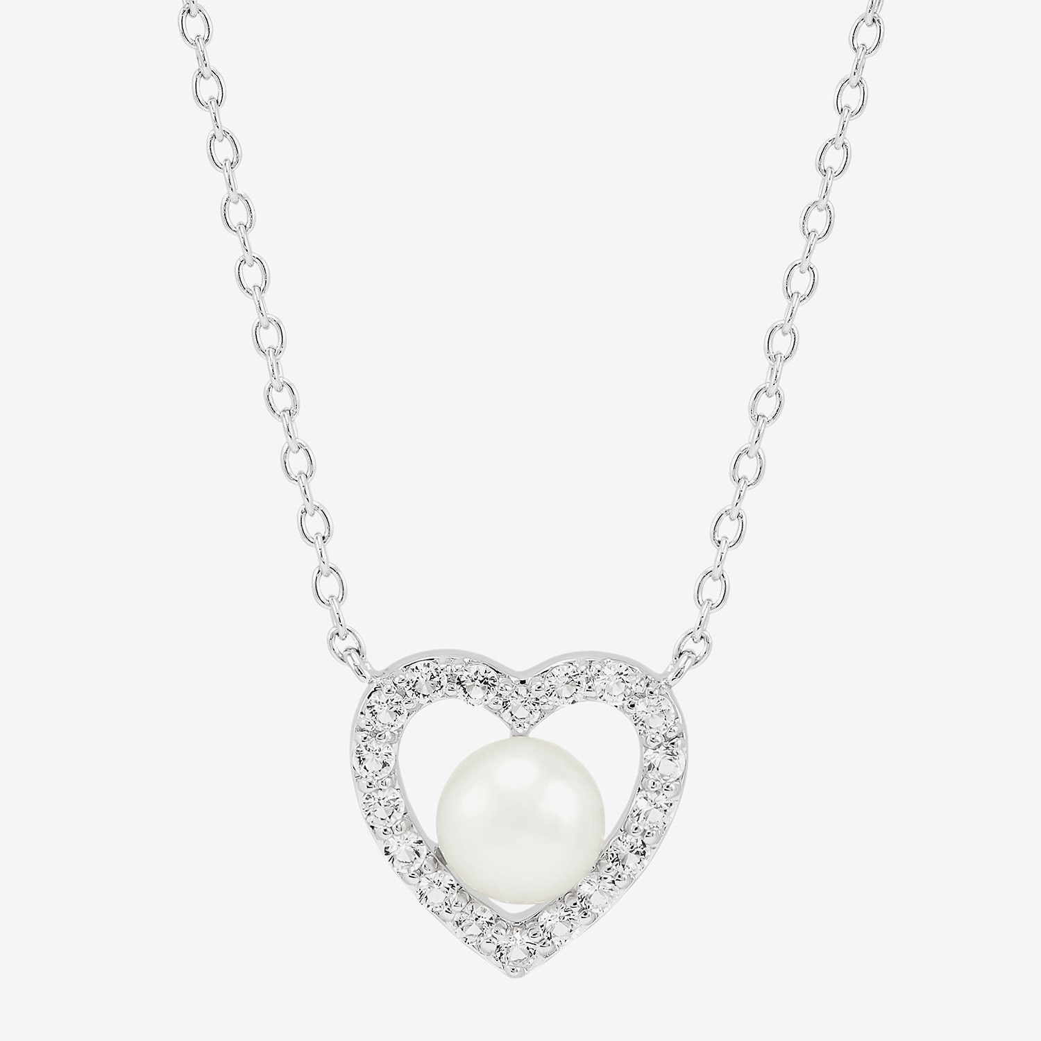 Womens White Cultured Freshwater Pearl Sterling Silver Heart 18 Inch Pendant Necklace
