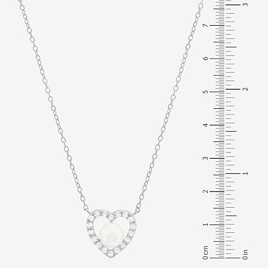 Womens White Cultured Freshwater Pearl Sterling Silver Heart 18 Inch Pendant Necklace