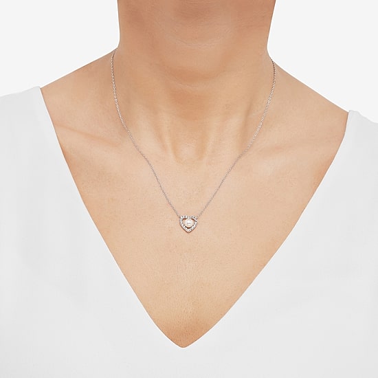Womens White Cultured Freshwater Pearl Sterling Silver Heart 18 Inch Pendant Necklace