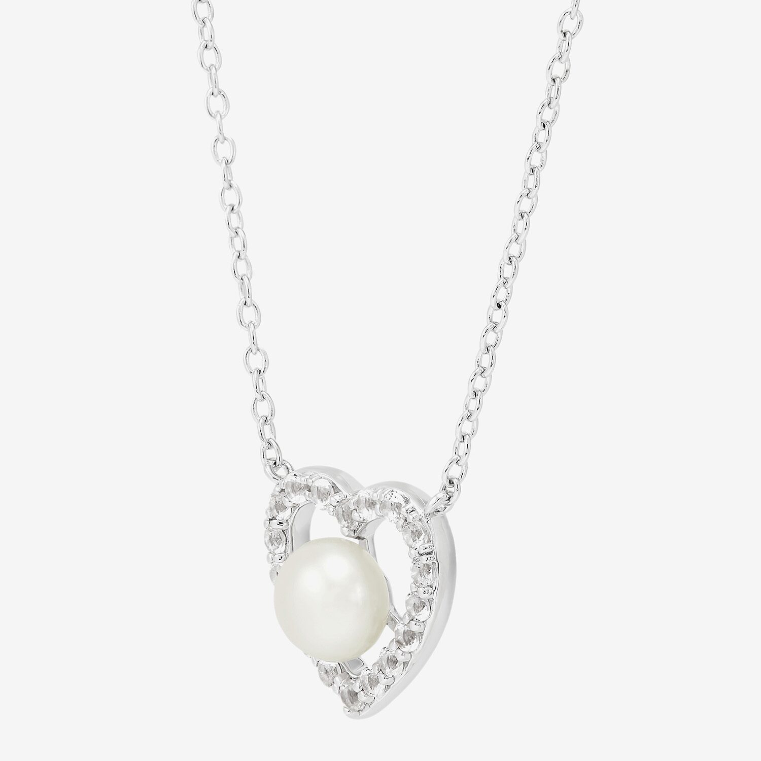 Womens White Cultured Freshwater Pearl Sterling Silver Heart 18 Inch Pendant Necklace