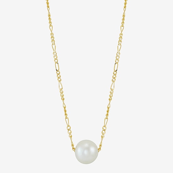 Womens White Cultured Freshwater Pearl 14K Gold Over Silver Heart 17 Inch Pendant Necklace