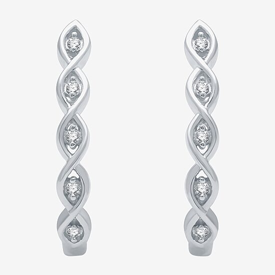 Yes, Please! Womens 1/10 CT. T.W. Lab Grown White Diamond Sterling Silver 21.4mm Round Hoop Earrings