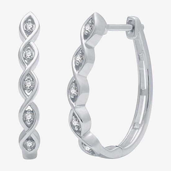 Yes, Please! Womens 1/10 CT. T.W. Lab Grown White Diamond Sterling Silver 21.4mm Round Hoop Earrings