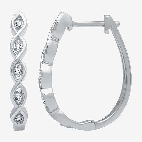 Yes, Please! Womens 1/10 CT. T.W. Lab Grown White Diamond Sterling Silver 21.4mm Round Hoop Earrings