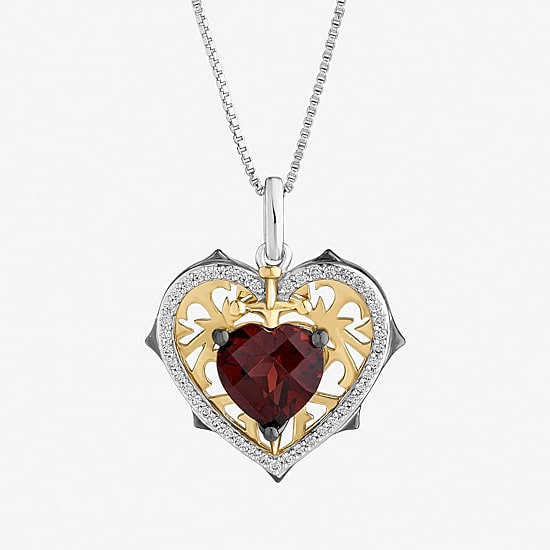 Enchanted Disney Fine Jewelry Womens 1/6 CT. T.W. Genuine Red Garnet 14K Gold Over Silver Heart 18 Inch Pendant Necklace
