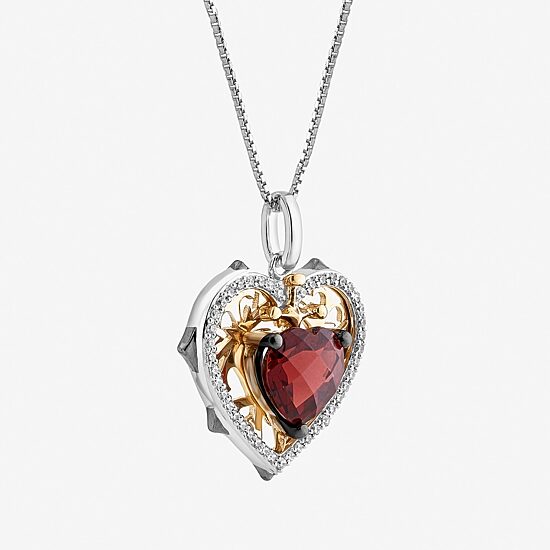 Enchanted Disney Fine Jewelry Womens 1/6 CT. T.W. Genuine Red Garnet 14K Gold Over Silver Heart 18 Inch Pendant Necklace