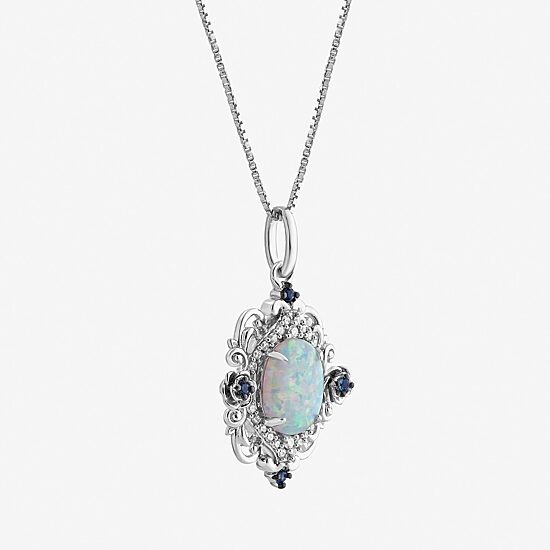 Enchanted Disney Fine Jewelry Womens 1/10 CT. T.W. Lab Created White Opal Sterling Silver 18 Inch Pendant Necklace