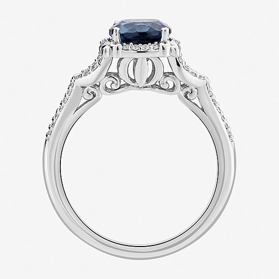 Enchanted Disney Fine Jewelry Womens 1/5 CT. Lab Created Blue Topaz Sterling Silver Cinderella Side Stone Solitaire Cocktail Ring