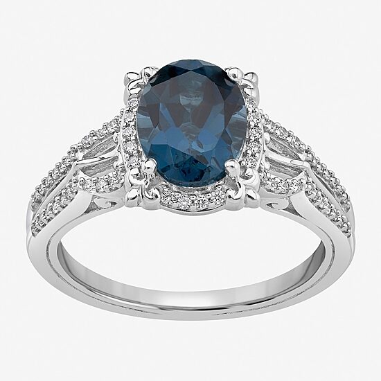 Enchanted Disney Fine Jewelry Womens 1/5 CT. Lab Created Blue Topaz Sterling Silver Cinderella Side Stone Solitaire Cocktail Ring