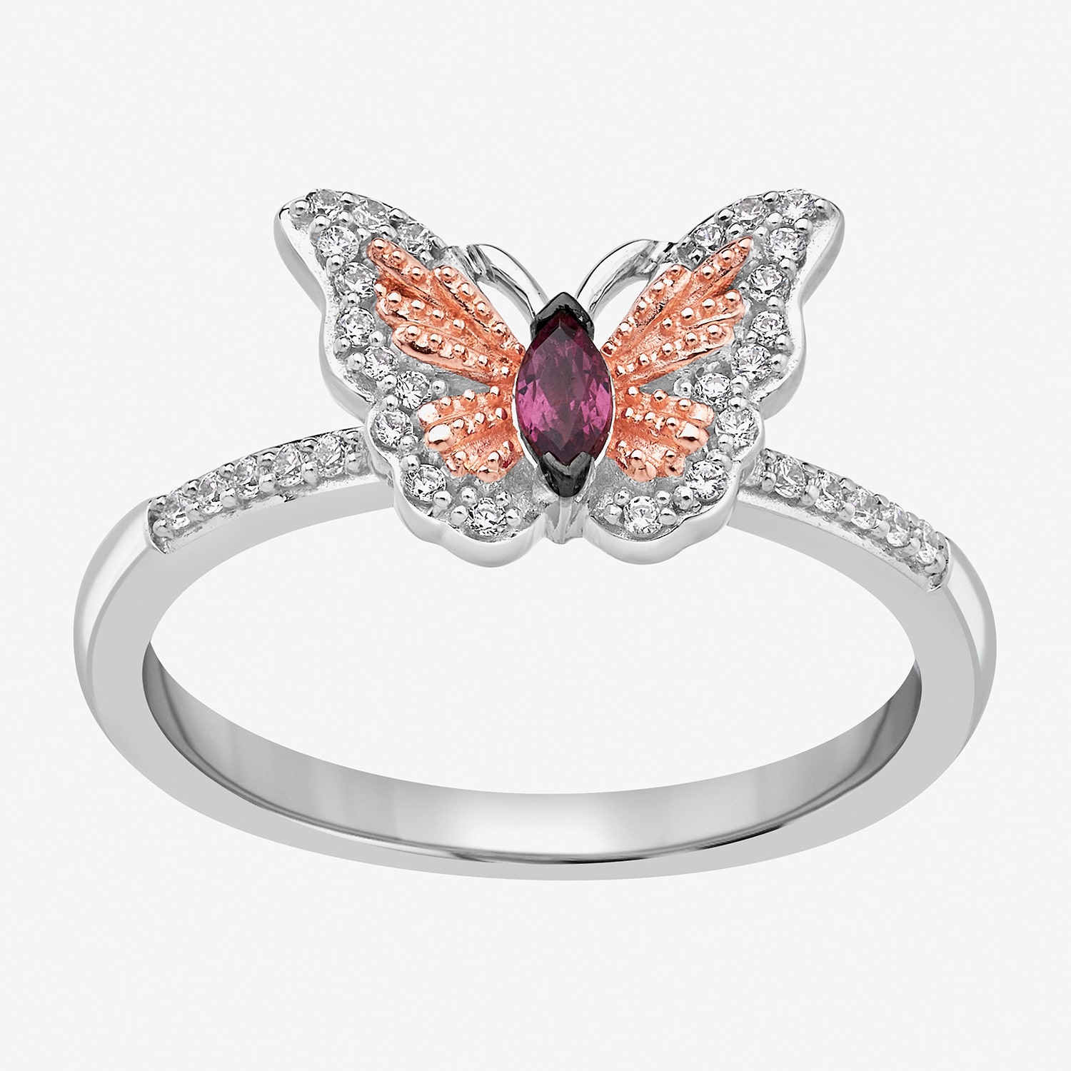 Womens 1/6 CT. T.W. Lab Created Red Garnet 14K Gold Over Silver Sterling Silver Butterfly Princess Mulan Side Stone Cocktail Ring
