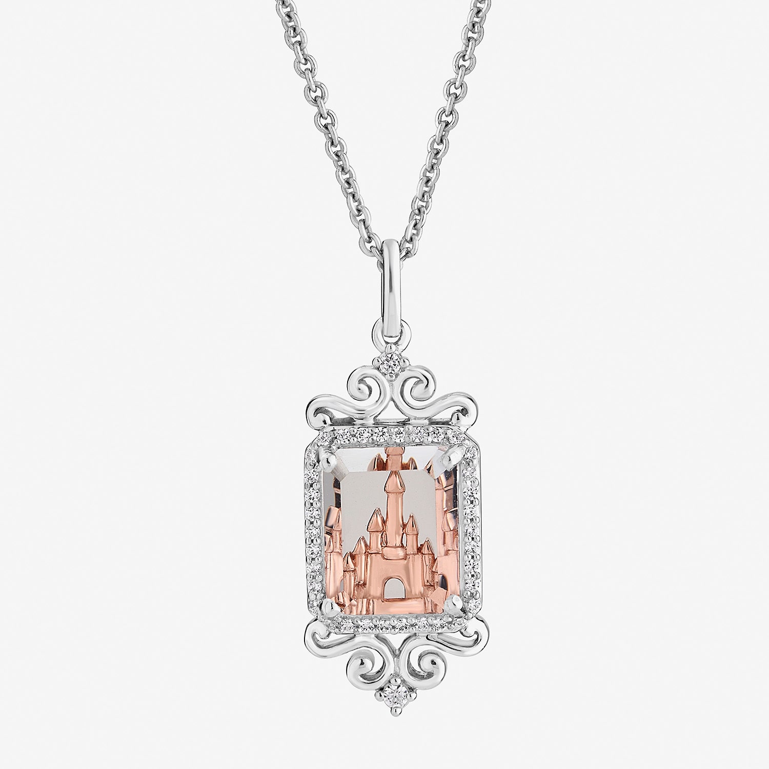 Enchanted Disney Fine Jewelry Womens 1/6 CT. T.W. Genuine White Quartz 14K Two Tone Gold Over Silver 18 Inch Pendant Necklace