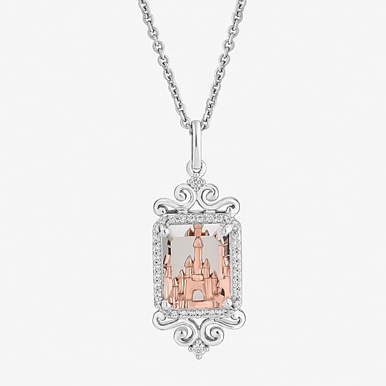 Enchanted Disney Fine Jewelry Womens 1/6 CT. T.W. Genuine White Quartz 14K Two Tone Gold Over Silver 18 Inch Pendant Necklace