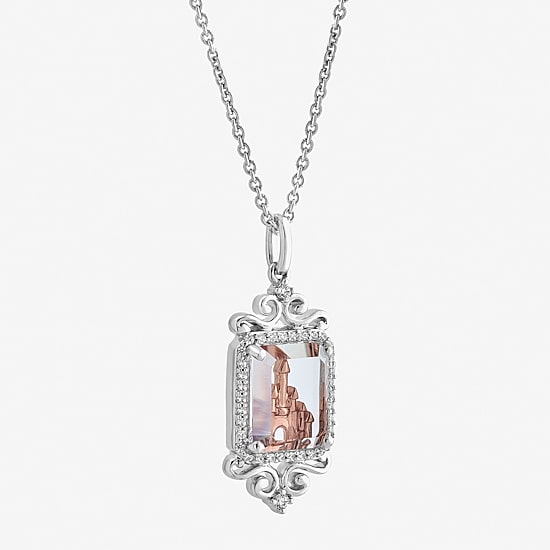 Enchanted Disney Fine Jewelry Womens 1/6 CT. T.W. Genuine White Quartz 14K Two Tone Gold Over Silver 18 Inch Pendant Necklace