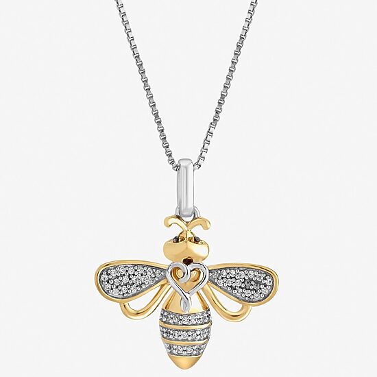 Hallmark Diamonds Bumble Bee Womens 1/10 CT. T.W. Natural White Diamond 14K Gold Over Silver 18 Inch Pendant Necklace