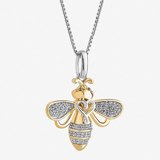 Hallmark Diamonds Bumble Bee Womens 1/10 CT. T.W. Natural White Diamond 14K Gold Over Silver 18 Inch Pendant Necklace