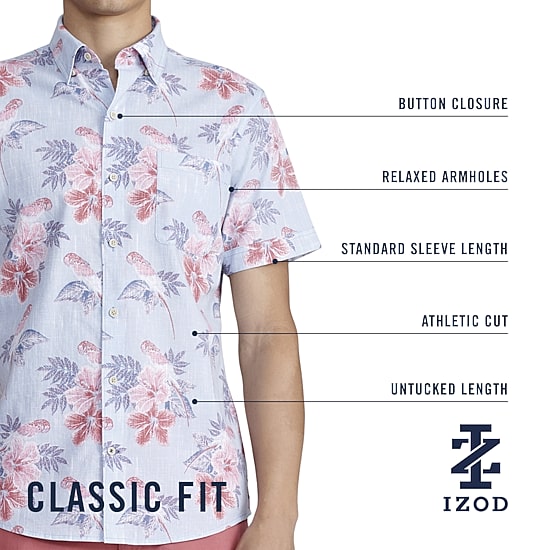 IZOD Dockside Chambray Mens Short Sleeve Regular Fit Button-Down Shirt