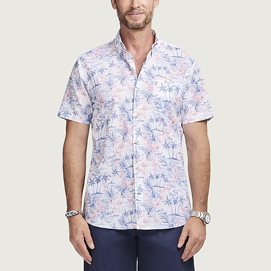 IZOD Dockside Chambray Mens Short Sleeve Regular Fit Button-Down Shirt