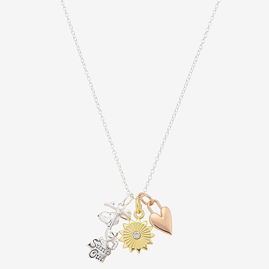 Womens Crystal 10K Gold Over Brass 10K Rose Gold Over Silver Heart 16 Inch Pendant Necklace