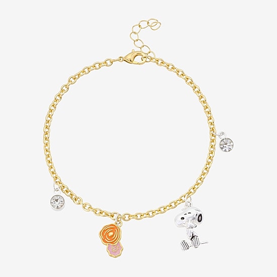 Womens Crystal 10K Gold Over Brass Flower Peanuts Snoopy Charm