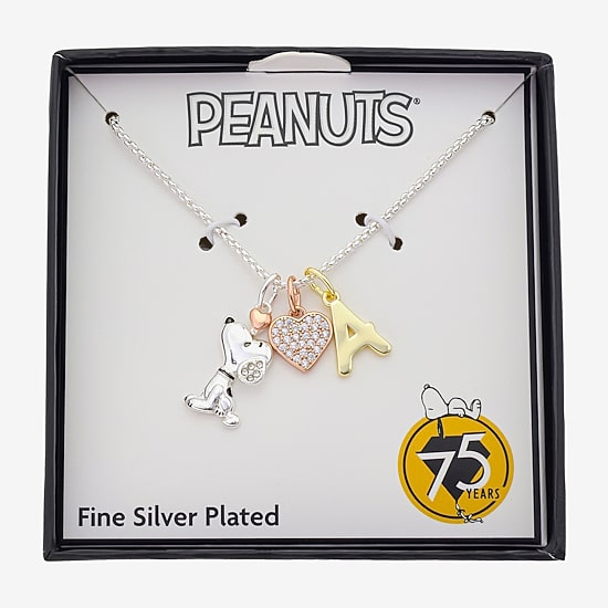 Peanuts Initial Womens Cubic Zirconia 10K Gold Over Brass Pure Silver Over Brass Heart 16 Inch Charm Pendant Necklace