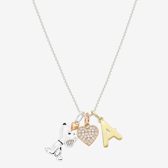 Peanuts Initial Womens Cubic Zirconia 10K Gold Over Brass Pure Silver Over Brass Heart 16 Inch Charm Pendant Necklace