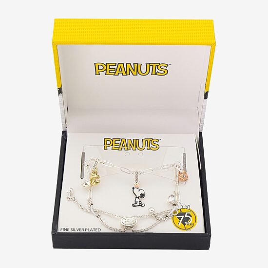 Womens Crystal 10K Gold Over Brass 10K Rose Gold Over Silver Heart Peanuts Snoopy Charm Bracelet