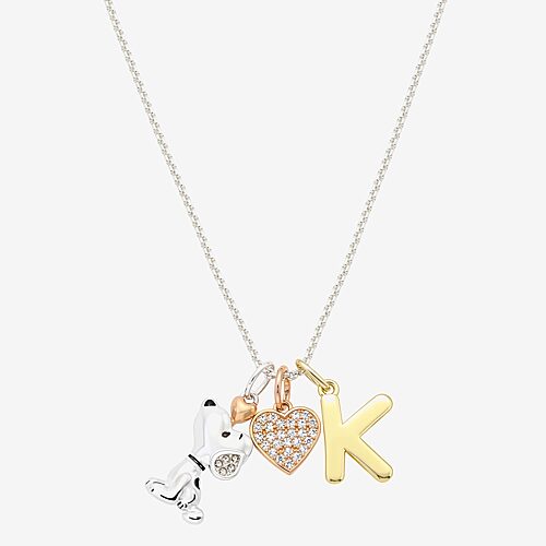 Peanuts Initial Womens Cubic Zirconia 10K Gold Over Brass Pure Silver Over Brass Heart 16 Inch Charm Pendant Necklace, One Size, K