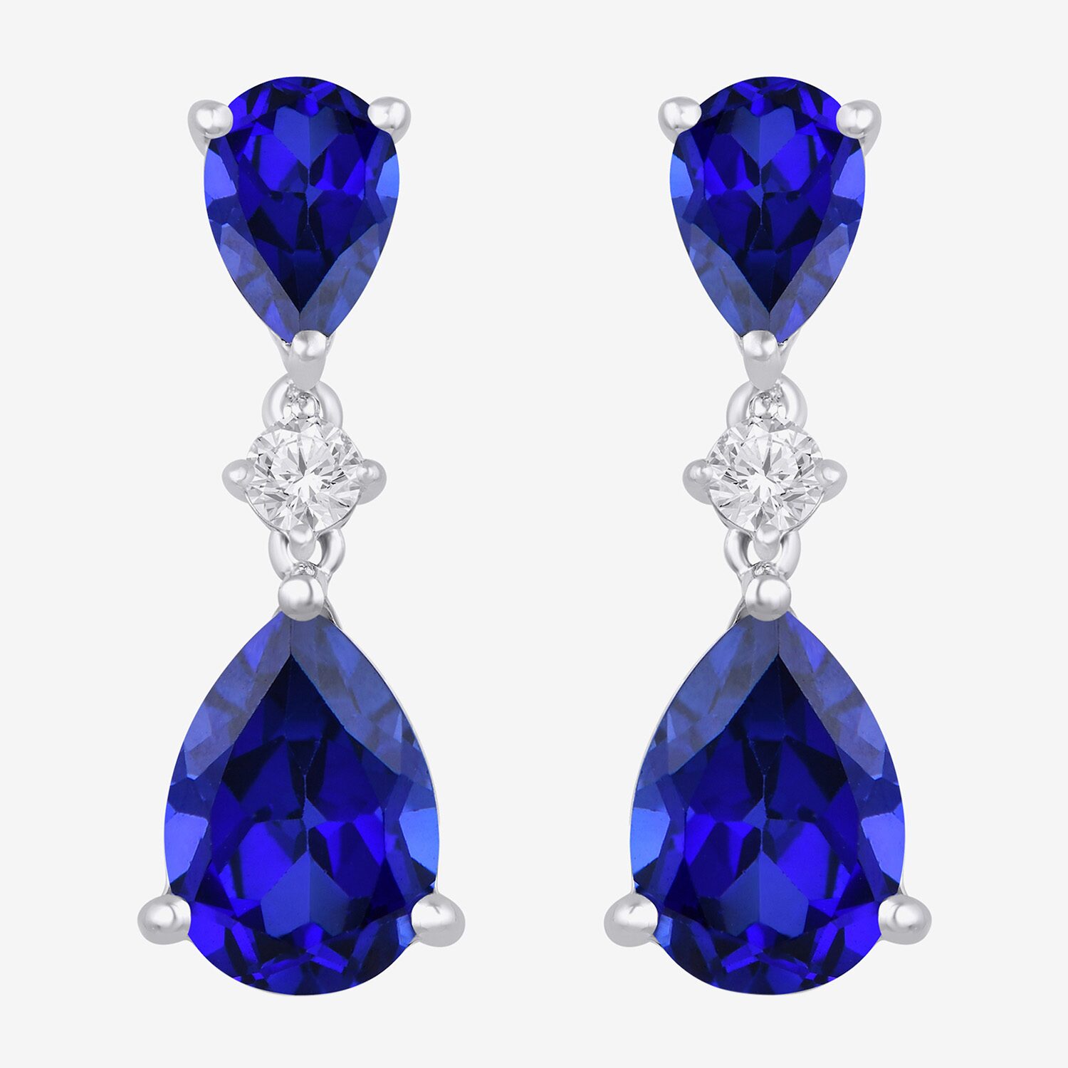 Womens Lab Created Blue Sapphire Sterling Silver Pear Drop Earrings