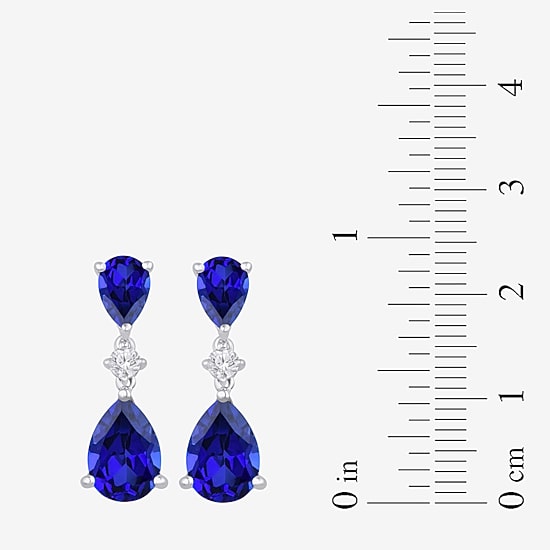 Womens Lab Created Blue Sapphire Sterling Silver Pear Drop Earrings