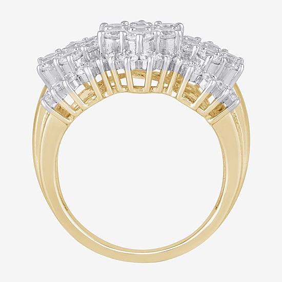Diamond Blossom (I, I2) Womens 2 CT. T.W. Lab Grown White Diamond 14K Gold Over Silver Cluster Cocktail Ring