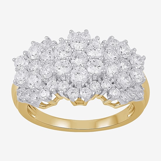 Diamond Blossom (I, I2) Womens 2 CT. T.W. Lab Grown White Diamond 14K Gold Over Silver Cluster Cocktail Ring