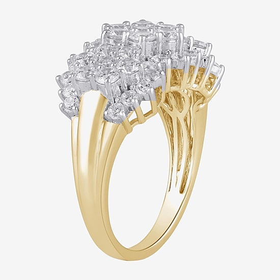 Diamond Blossom (I, I2) Womens 2 CT. T.W. Lab Grown White Diamond 14K Gold Over Silver Cluster Cocktail Ring