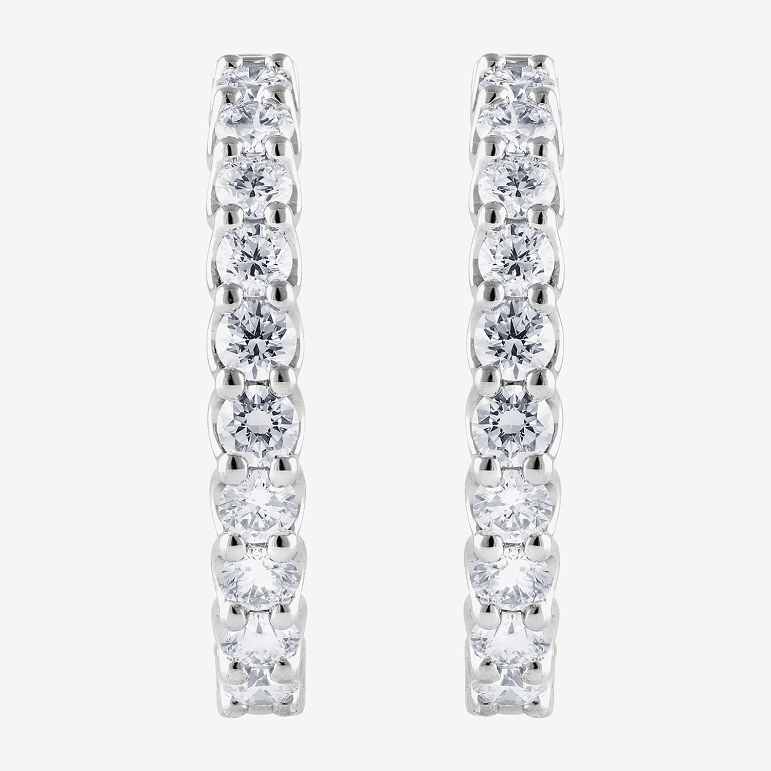 (F, Si2) Womens 1 CT. T.W. Lab Grown White Diamond Sterling Silver Hoop Earrings